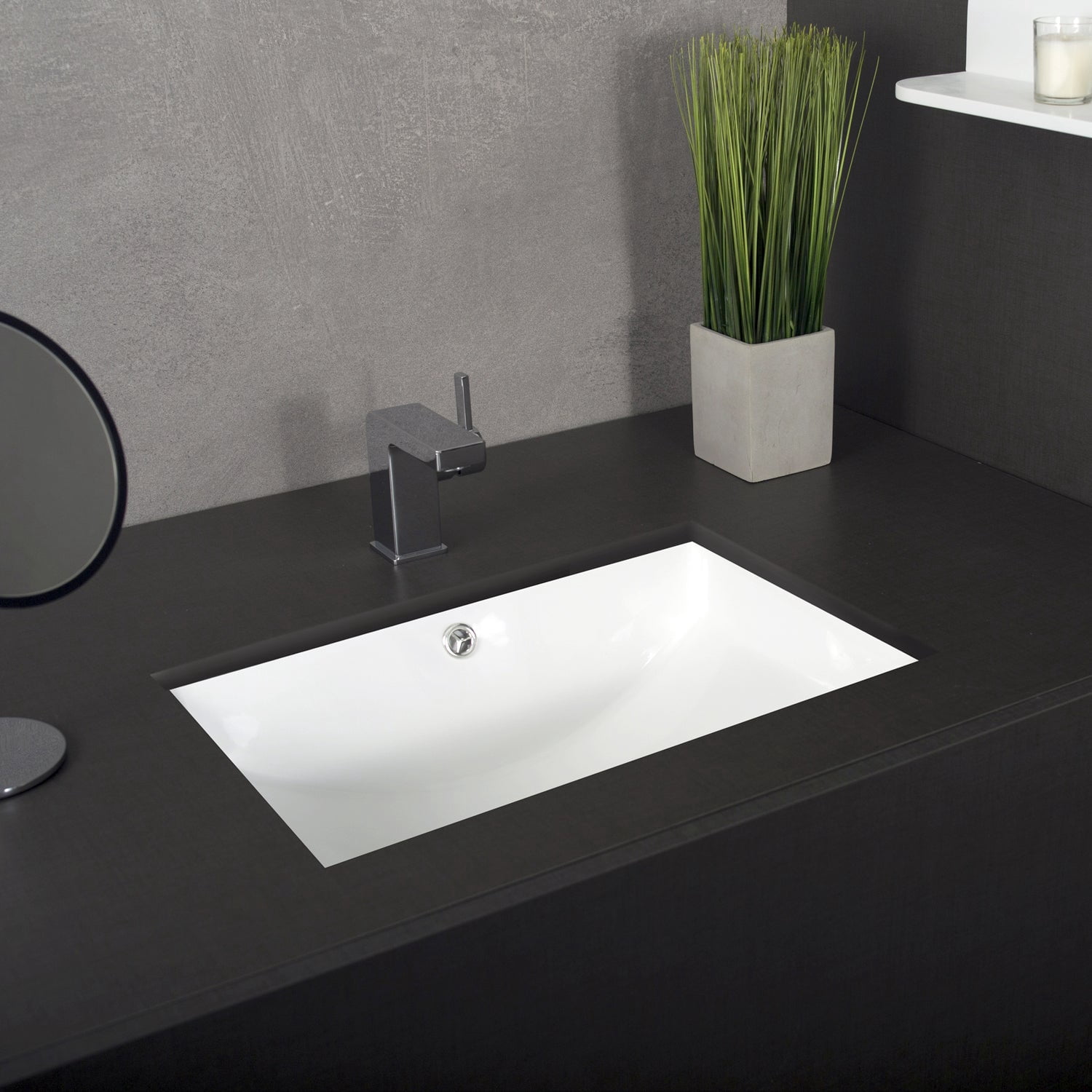 DAX Ceramic Square Single Bowl Undermount Bathroom Basin, White