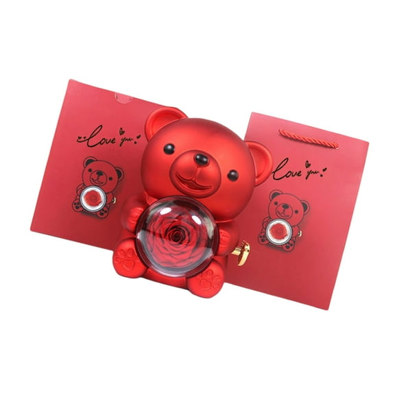 lanema Charm Bear Box with Eternal Rose Gift Box Jewelry Box Suitable for Mother's Day