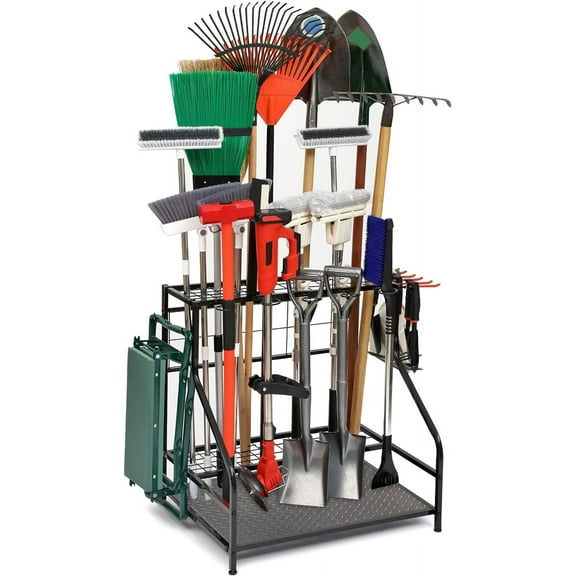 Garden Tool Organizer for Garage, Garden Tool Rack, Up to 58 Long Handled Tools, Yard Tool Holder for Garage, Shed, Outdoor, Tool Stand, Black (Garden Tool Rack)