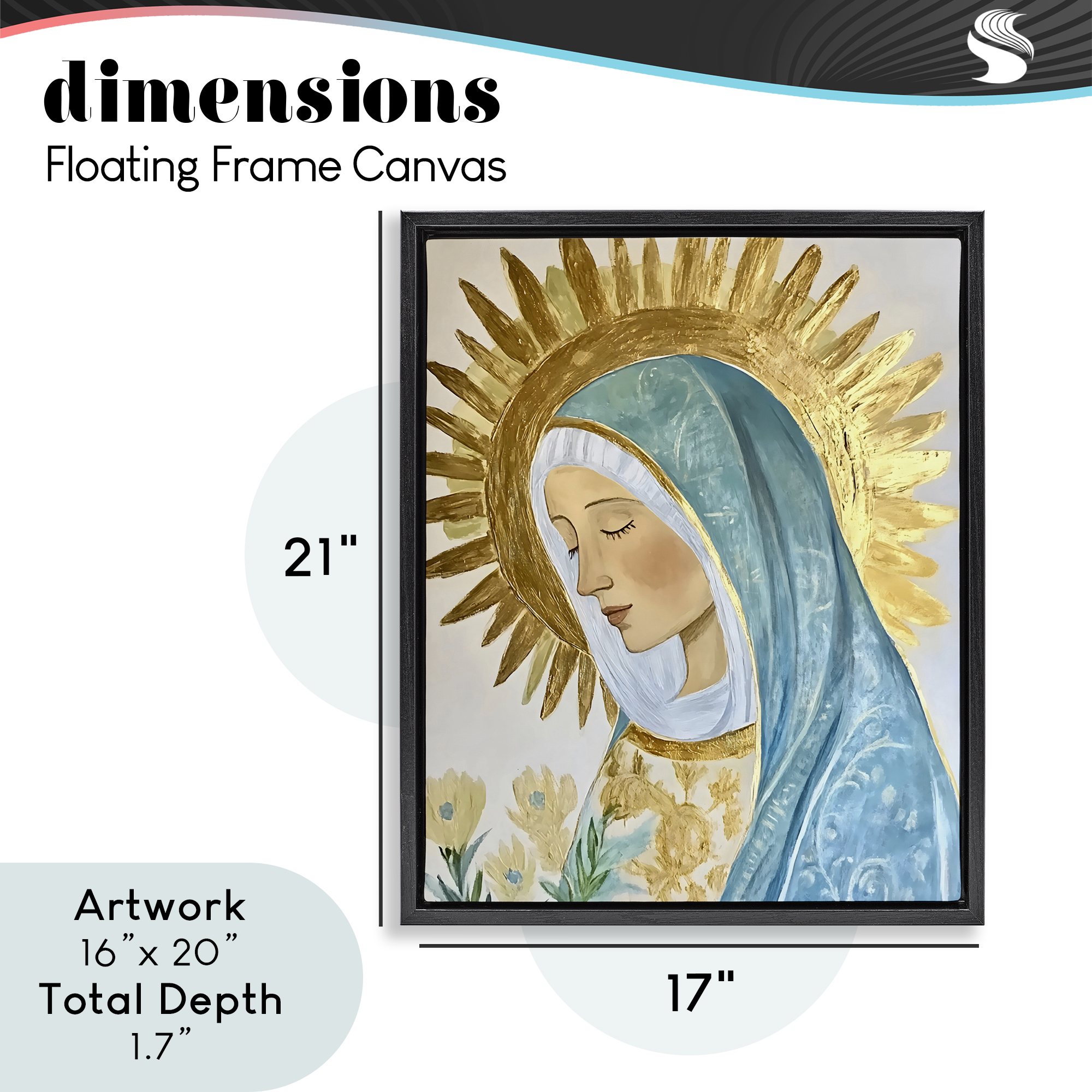 Holy Mary In Gold Black Framed Floater Canvas Wall Art, design by Franklyn Gregory