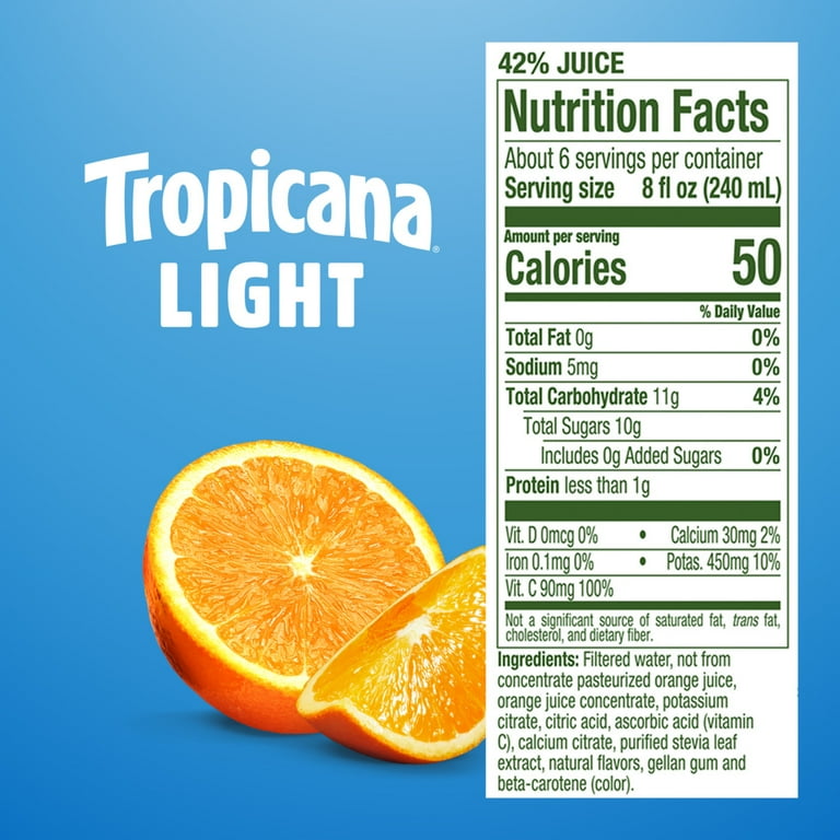 Tropicana Light Orange Juice Beverage, No Pulp, 46 fl oz Bottle