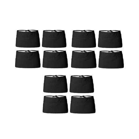 

12 Pack - Black Server Waist Aprons Waitress Half Apron Belt Pocket Apron