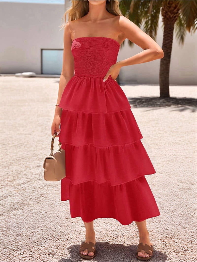 strapless dress casual summer FLYING TOMATO Colorblock Strapless Tiered Cotton Maxi Dress in White/Black at Nordstrom Rack, Size Small