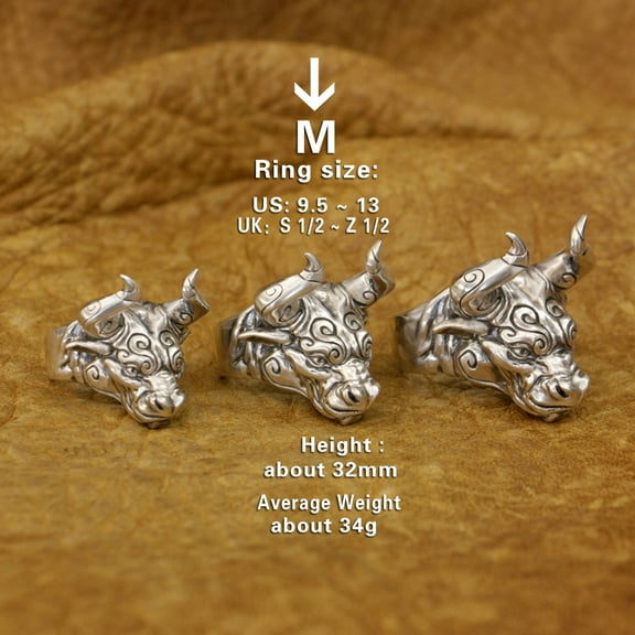 925 Sterling Silver Huge Bull Ring Biker Punk Jewelry TA389 Middle Model US Size 10