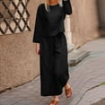 thumbnail image 2 of UAMVSH Women 2 Piece Outfits Cotton Linen Loungewear Sets Lightweight Long Sleeve Tops Matching Palazzo Wide Leg Pants Beach Vacation Clothes(X-Large,Black), 2 of 5