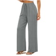 thumbnail image 5 of Women's Solid Lace Elastic Waist Long Pants with Side Pockets, Polyester Casual Pants, Mid Waisted Pants, Pants for Women, Straight Leg Dressy Casual Trousers | UKHCCC,Gray L, 5 of 9