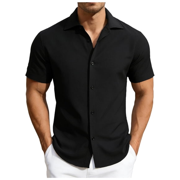 Zshosam Mens Untucked Dress Shirts Men's Short Sleeve Casual Button Down Shirt Business Untucked Dress Shirts with Pocket Size XXXXXL,(Black XXXXXL)