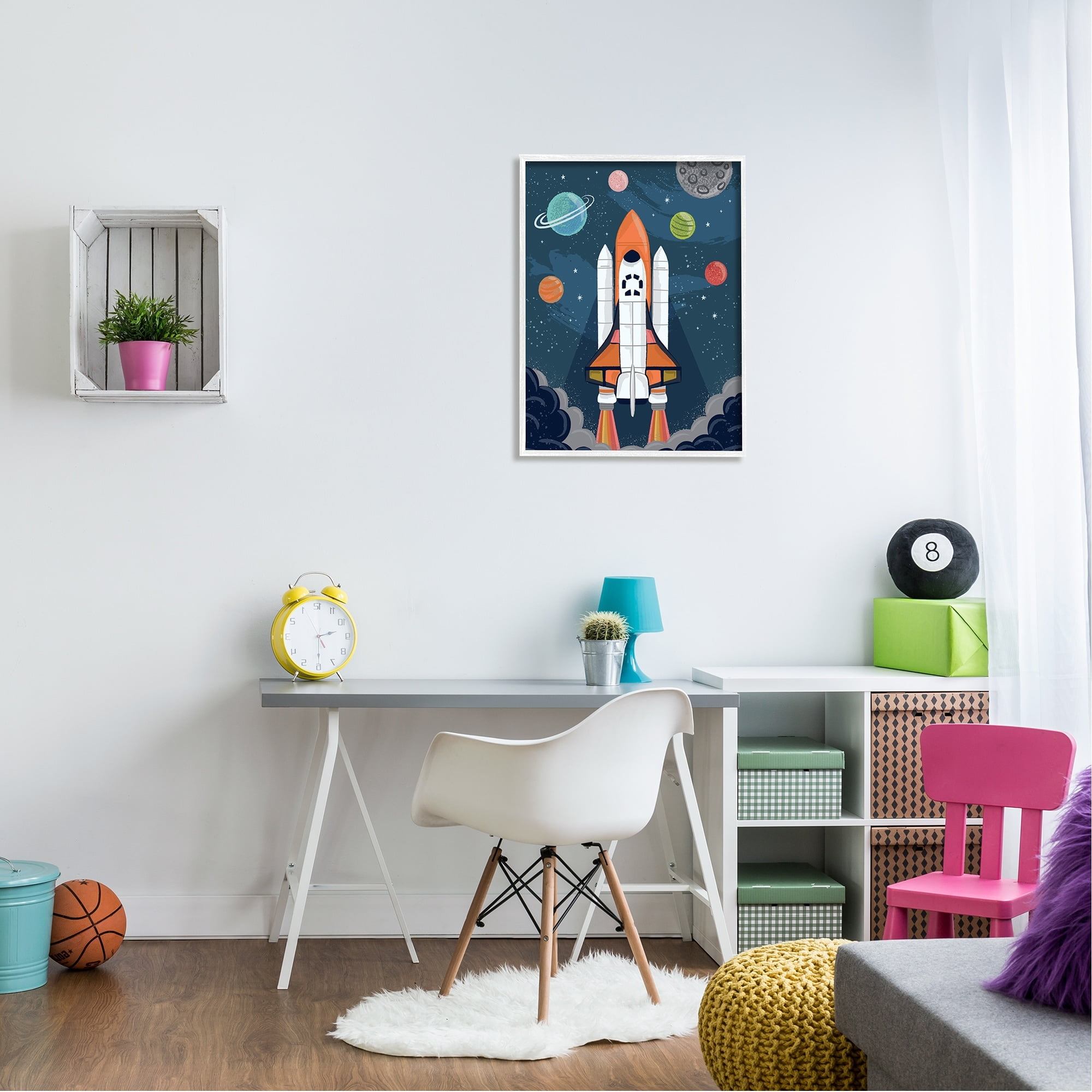 Stupell Industries Rocket Ship Ready for Flight Outer Space Planets Framed Wall Art, 24 x 30, Design by Lisa Perry Whitebutton