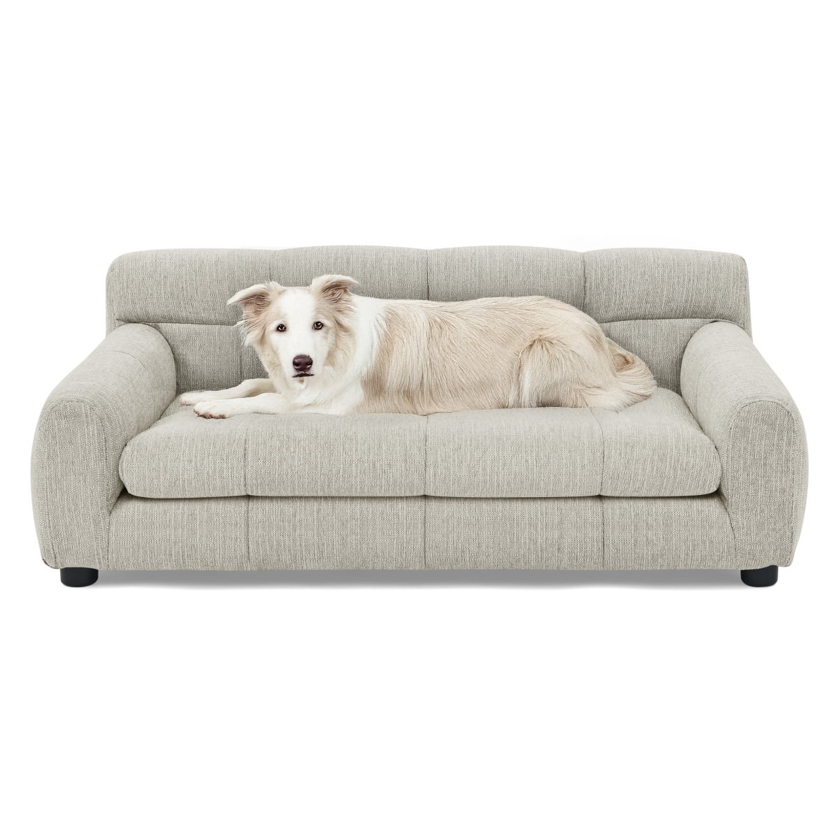 Dog Sofa for Large Dogs, Orthopedic Pet Couch with Backrest and Armrests, Soft Linen Pet Bed for Medium Dogs, Modern Rectangular Pet Furniture, Beige