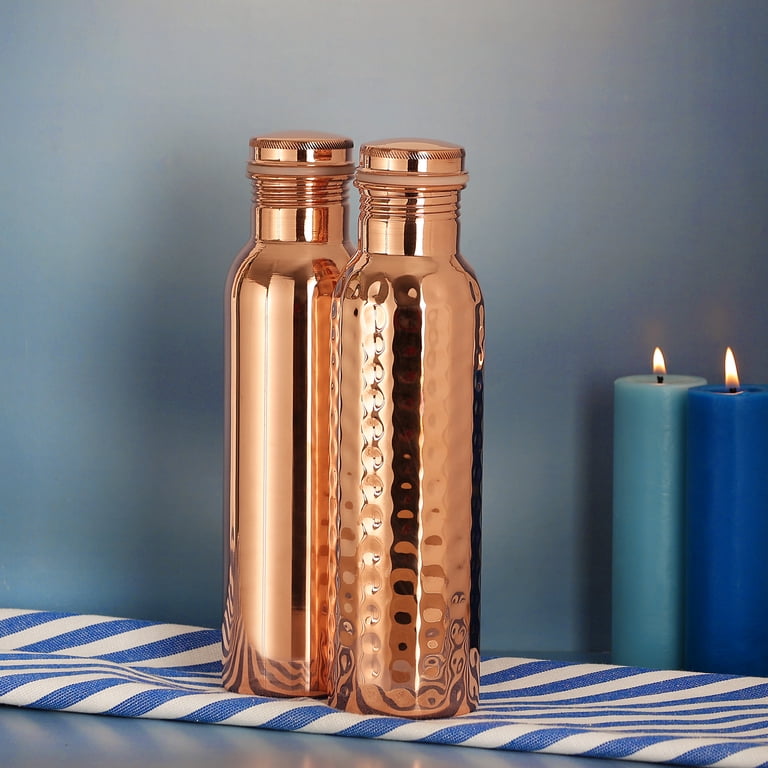 Set of 2 Pure Copper Water Bottles, UNLINED, UNCOATED and LACQURE