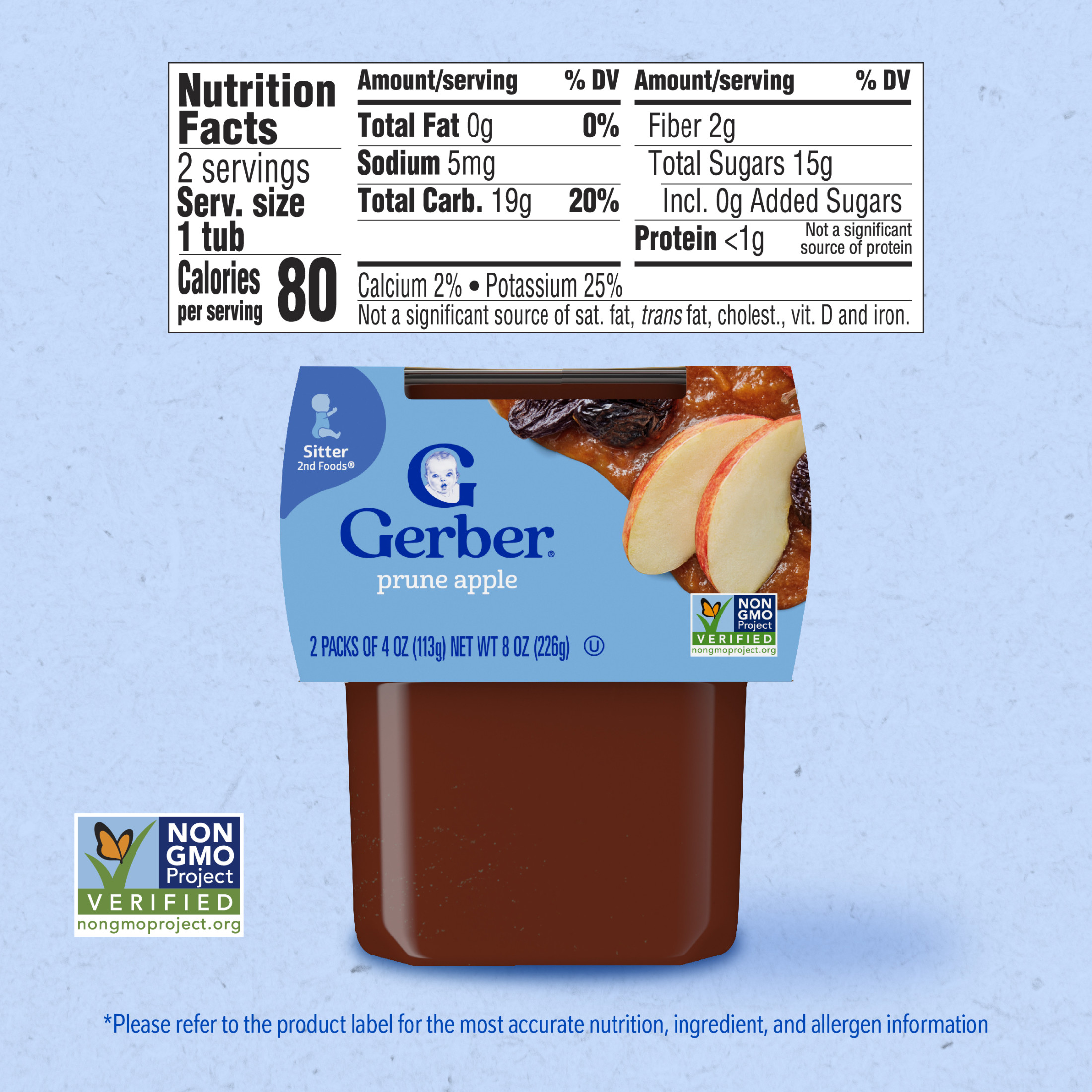 (paquete de 4) Comida para bebé Gerber 2nd Foods Natural WonderFoods, ciruela y manzana, tazas de 4 oz (paquete de 2) 8