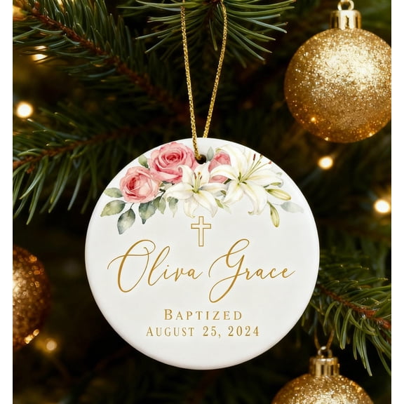 Personalized Cross Porcelain Ornament — Christening/Baptism Keepsake for Girl, Faith Gift