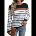 thumbnail image 2 of Camisa de Rayas de Larga para Mujer, Camiseta con Bloques de Color, Cuello Redondo, Blusa Informal con Corazón Negro Negro L, 2 of 9