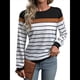 thumbnail image 2 of Camisa de Rayas de Larga para Mujer, Camiseta con Bloques de Color, Cuello Redondo, Blusa Informal con Corazón Negro Negro XL, 2 of 9