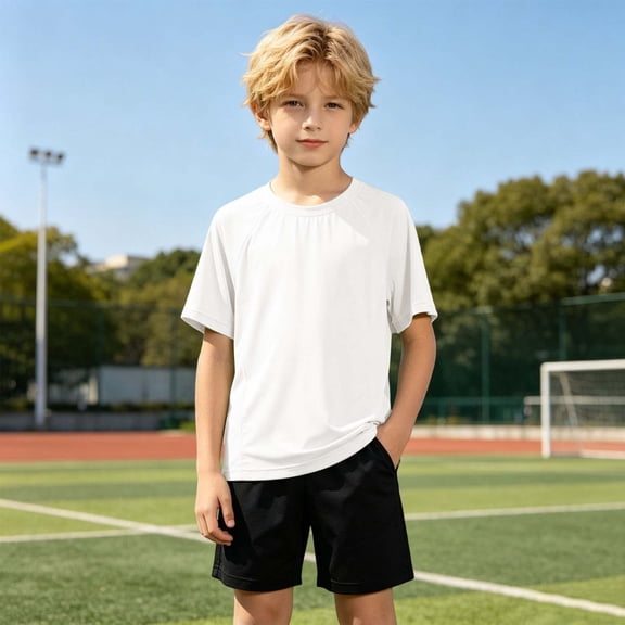 SOFTCCLO Boys T-shirts Short Sleeve Crewneck Solid Color Tops Ice Silk Mesh Summer Fall Sport Casual Kids T Shirts Size 4-5Y