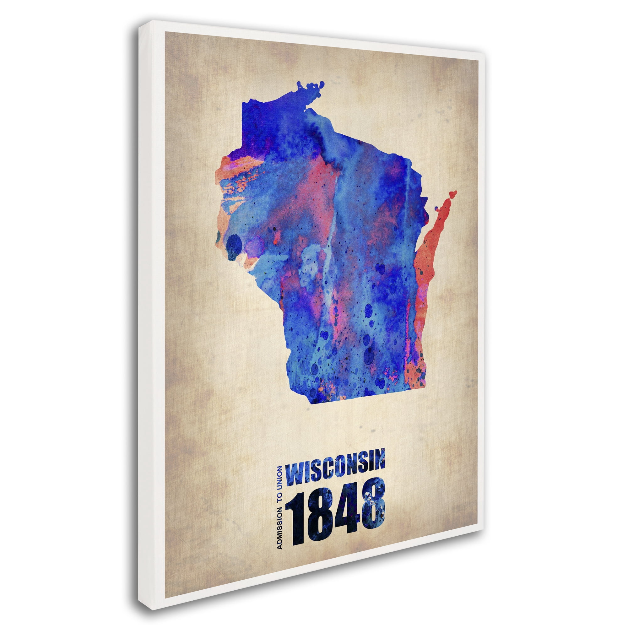 Trademark Fine Art "Wisconsin Watercolor Map" Canvas Art by Naxart