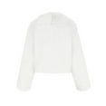 thumbnail image 4 of Women's Faux Fur Cropped Jacket, Notch Lapel Plush Short Coat, Long Sleeve Fleece Outerwear, Winter Warm Shaggy Top, Casual Fall Clothing with Pockets White M, 4 of 5