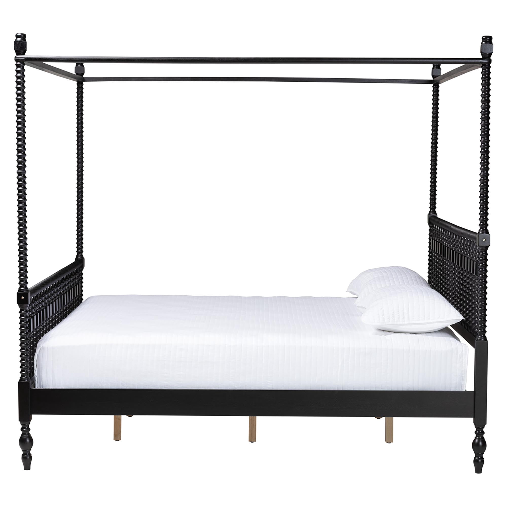 Baxton Studio Callison Farmhouse Canopy Bed, King, Black