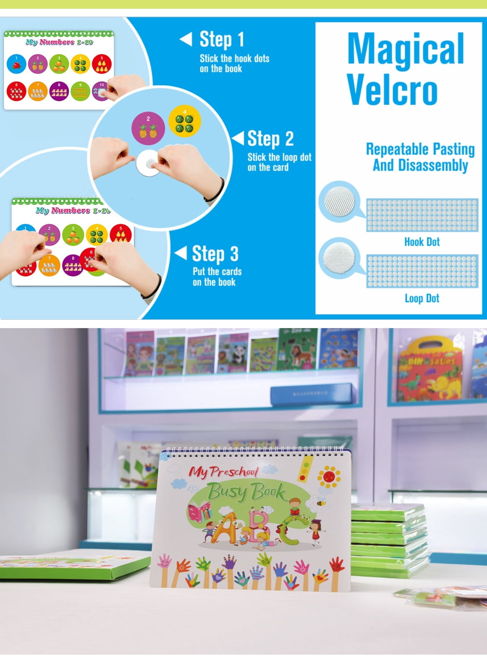 Preschool Busy Book for Toddler, Kindergarten Workbook Education Toy Reusable Waterproof Quiet Book Activity Board Learning Gift for Kids Boys Girls, Christmas, Birthdays, Children's Day