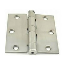 Stanley Security  3.5 x 3.5 in. Steel Full Mortise Standard Weight Square Corner Hinge, No. 050484 Satin Chrome