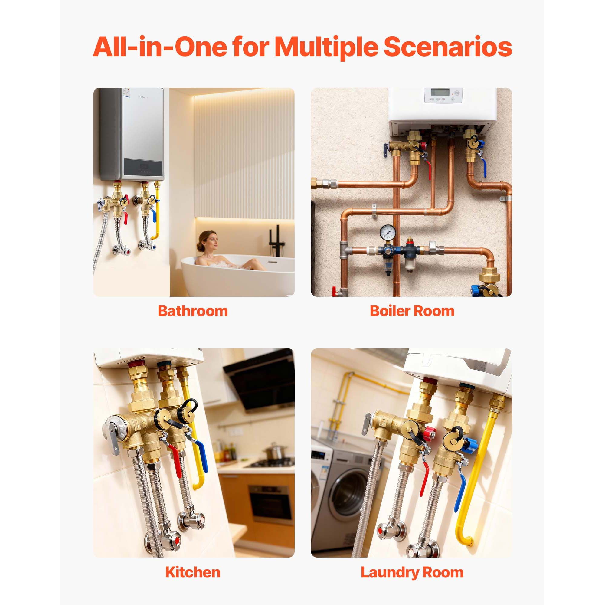 KFFKFF Water Heater Kit, 3/4 Inch Tankless Service Valve Kit with 2PCS 3/4″ NPT to 3/4″ NPT Isolation Valves, Pressure Relief Valve, Lead-Free Brass, Compatible with Most Tankless Water Heaters