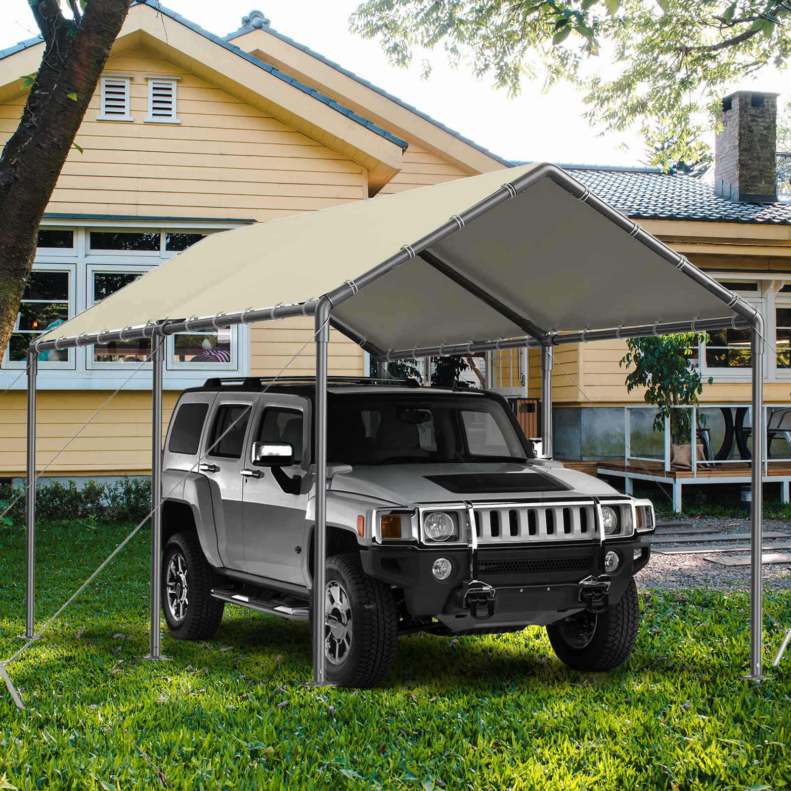 Gaildon Carport 10 x 20Ft Upgraded Heavy Duty Carport with Steel Wire Rope Portable Garage for Truck Boat Car Canopy with All-Season Tarp (Beige)