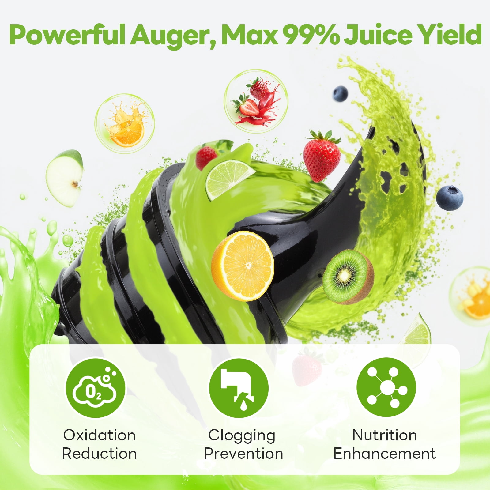 Aeitto Juicer Machines, Cold Press Juicer, 5.3" Extra Large Feed Chute for Whole Vegetables & Fruits, High Juice Yield Juice Maker,  1.7L Large Capacity Slow Masticating Juicer