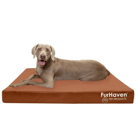 UPC: 0842229120639 | FurHaven Pet Products Oxford Indoor/Outdoor Deluxe Cooling Gel Top Pet Bed for Dogs & Cats – Chestnut Jumbo Plus