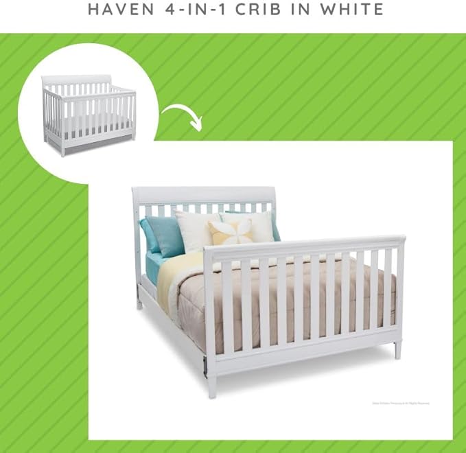 Full Size Conversion Kit Bed Rails for Haven & New Haven Crib by Delta Children - #0050 (White - 100)