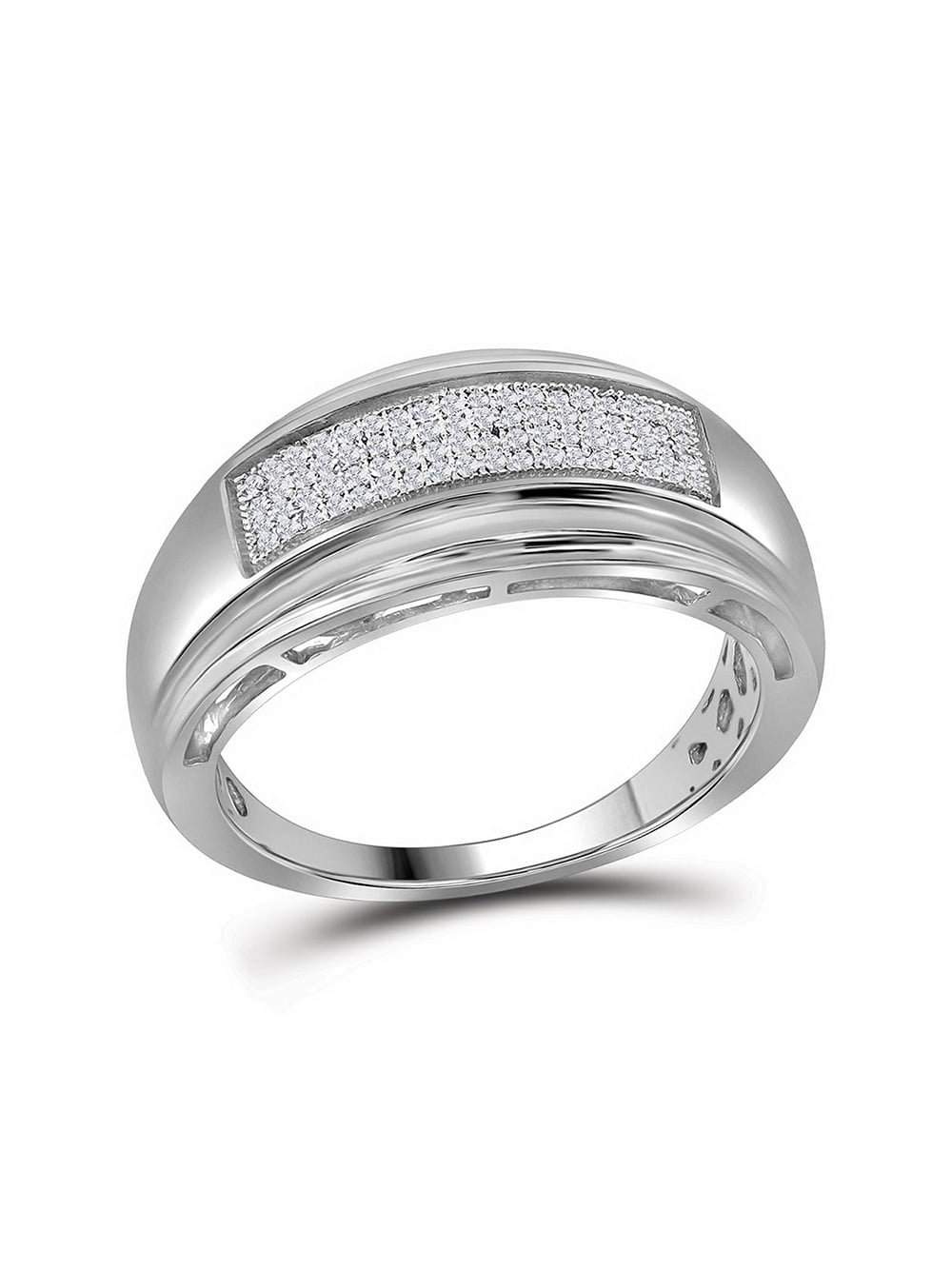 Sterling Silver Mens Round Pave-set Diamond Elevated Band Ring 1/5 Cttw 