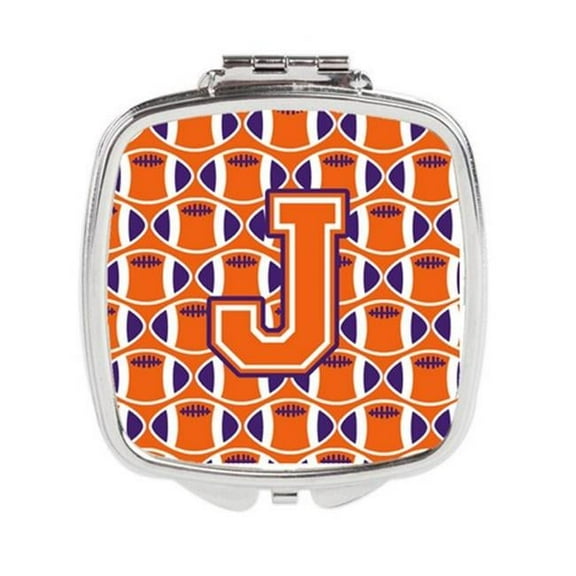 Carolines Treasures  Letter J Football Orange - White & Regalia Compact Mirror