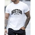 thumbnail image 1 of Camiseta informal para hombre inspirada en Boston: transpirable, cuello redondo, manga corta y estampado de letras. Camisetas de ocio., 1 of 5