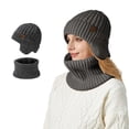 thumbnail image 1 of Winter Unisex Knitted Hat Scarf Set Warm Lined Ear Cold Weather Accessories, 1 of 3