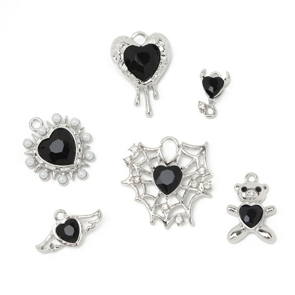 Cousin DIY 6 Piece Black Heart Charms, Silver-Toned Metal, Adult-Model 69995699