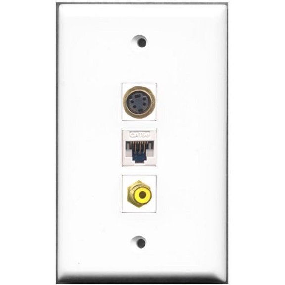 RiteAV - 1 Port RCA Yellow 1 S-Video 1 Cat5e Ethernet White Wall Plate
