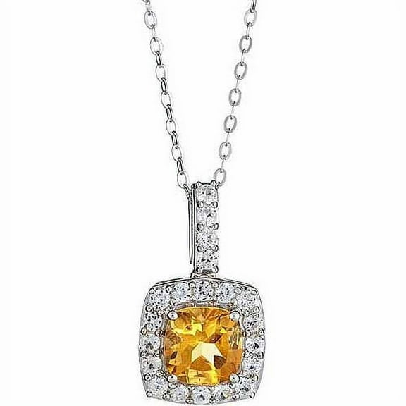 Arista Citrine and Created White Sapphire Sterling Silver Pendant, 18"
