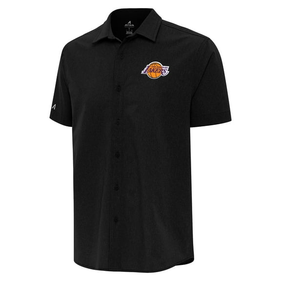 Men's Antigua  Black Los Angeles Lakers Activate Woven Short Sleeve Button-Up Shirt