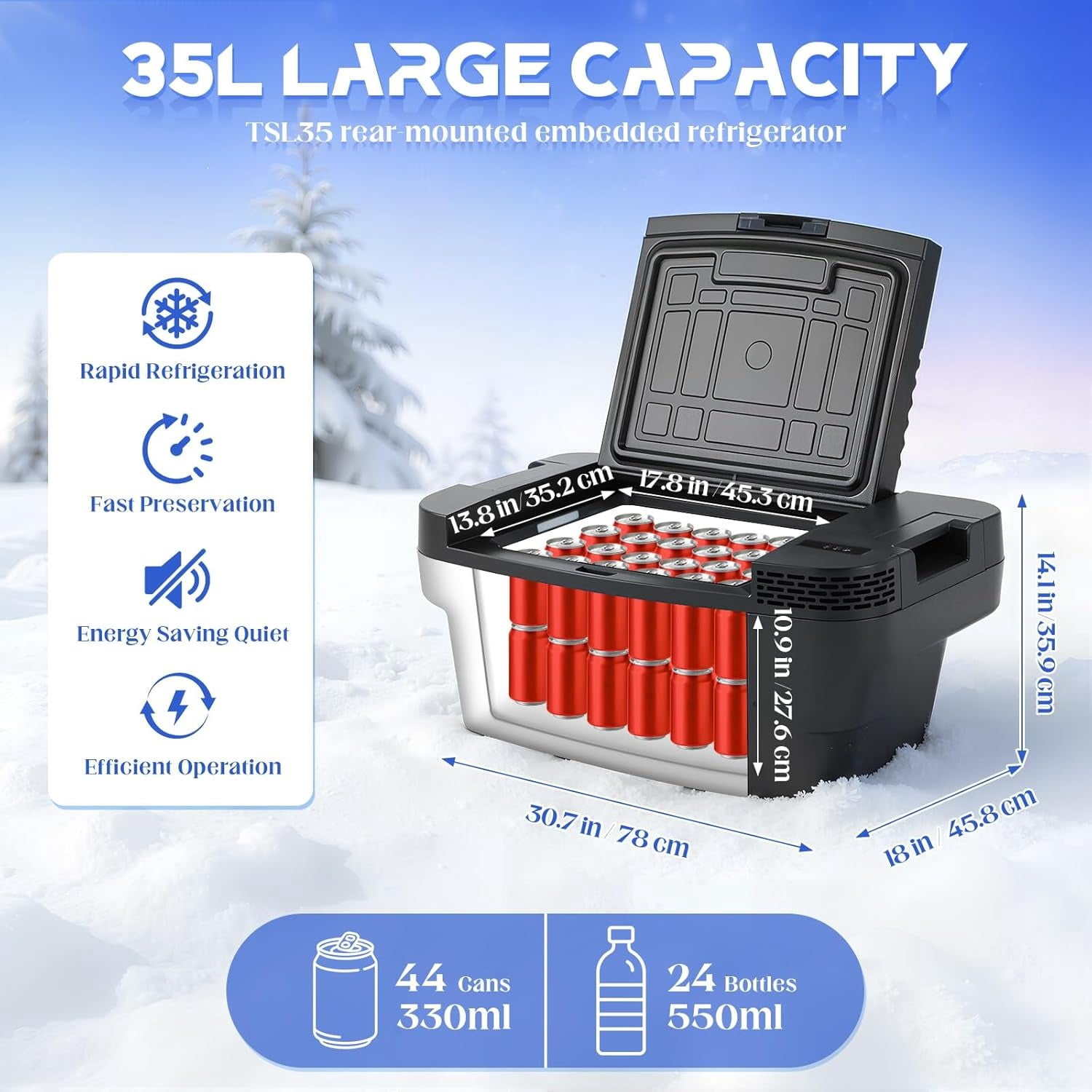cooboom Tesla Model Y 35L Portable Car Refrigerator Cooler – App-Controlled, Ultra-Quiet 28dB Freezer for Camping & Road Trips (2019–2026 Model Y)‌