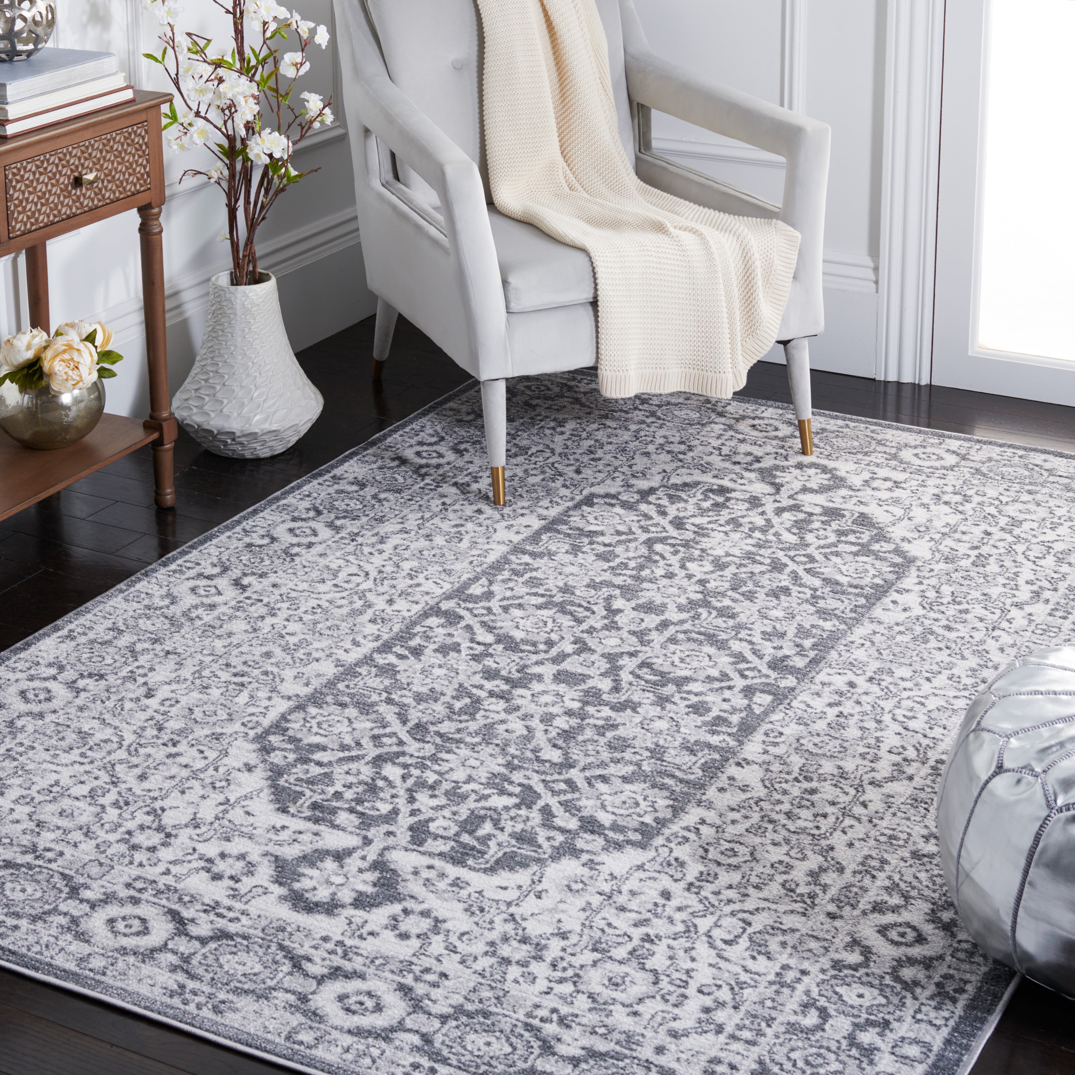 SAFAVIEH Toscana Caryn Medallion Polyester Area Rug, Ivory/Dark Grey, 8' x 10'