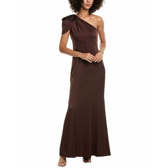 Aidan Mattox womens  Satin One-Shoulder Gown, 12, Brown