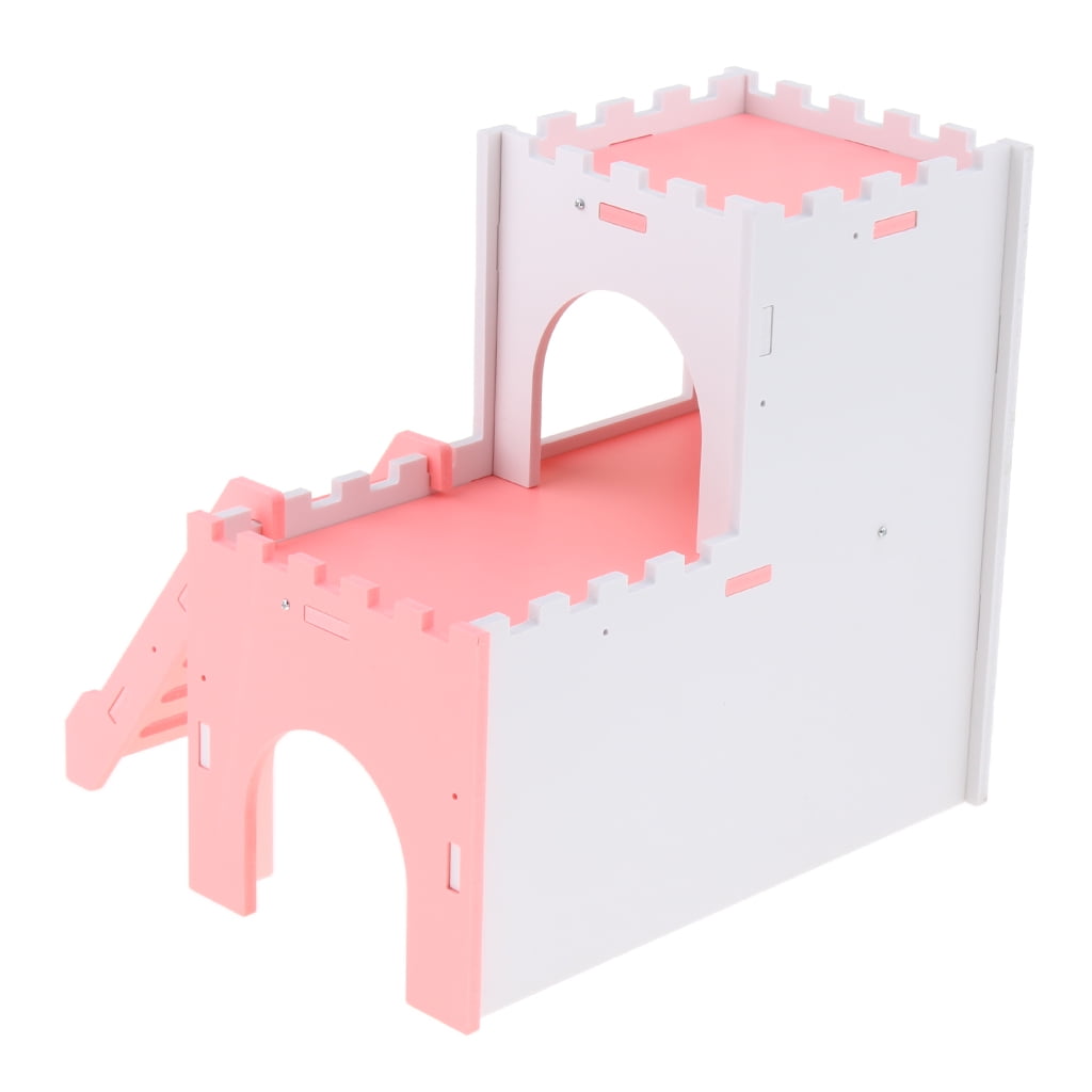 Bvdfgk Hamster Hideout House Cabin Cages Wooden Play Toy Pink