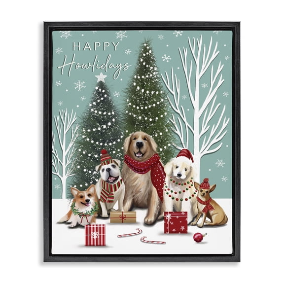 Stupell Industries Eclectic Festive Winter Dogs Scene Black Floating Frame Canvas Art, 17 x 21, by Elizabeth Tyndall