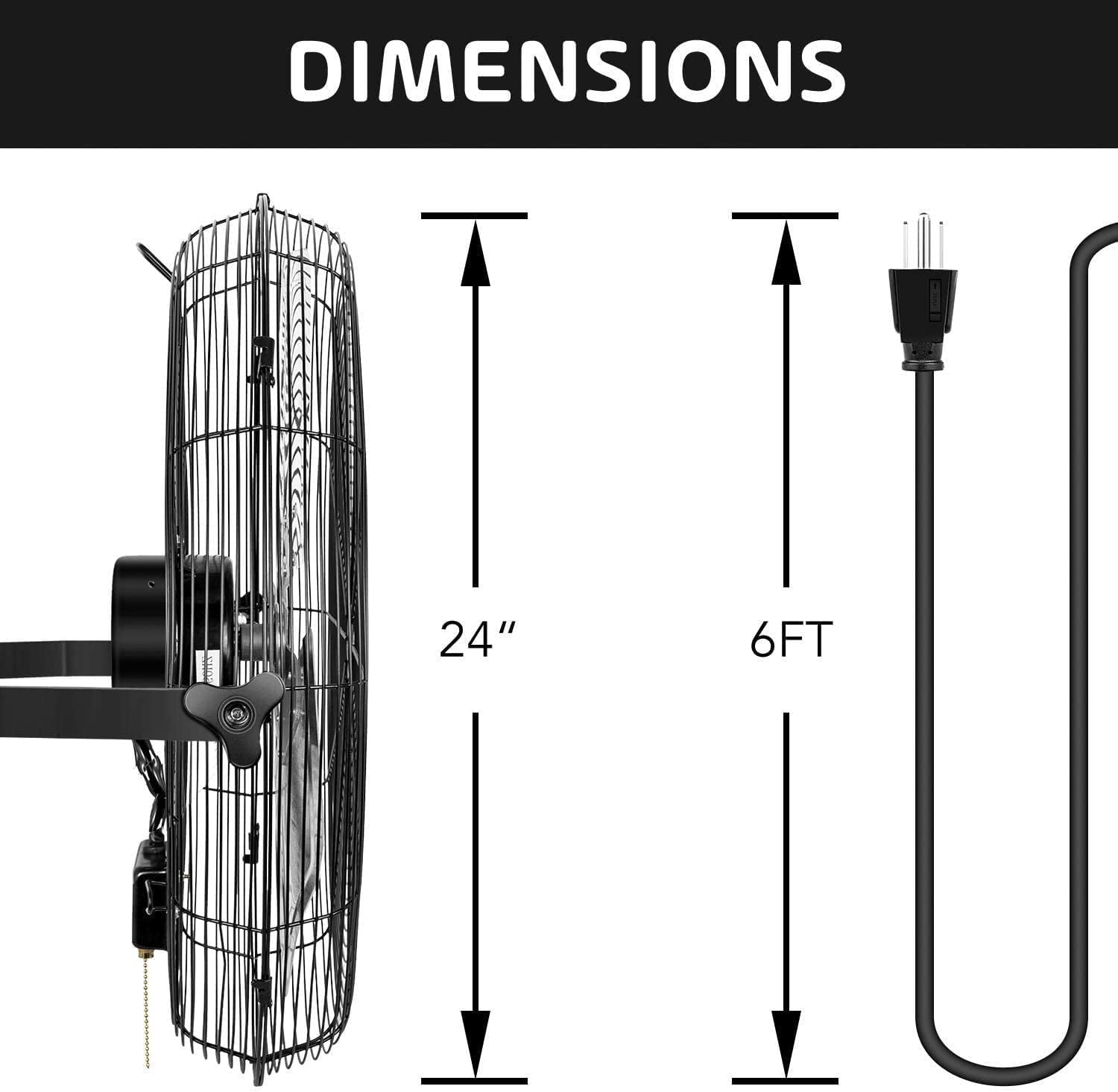 Simple Deluxe 24'' High Velocity Industrial Wall Mount Fan, 3 Speed Commercial Ventilation Metal Fan