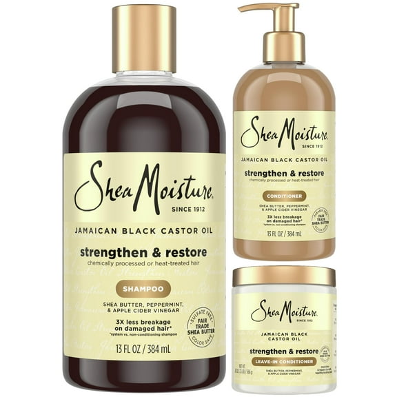SheaMoisture Shampoo and Conditioner 13 oz ea   Leave in Conditioner 20oz Jamaican Black Castor Oil