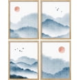 thumbnail image 3 of PixonSign Framed Wall Art Pastel Blue Mountain Landscapes Prints, Set of 4 Sunrise Bird Sky Wall Decor Arts, Nature Wall Décor, Adhesive Canvas Poster, Modern Home Artwork - 11"x14" Natural, 3 of 5