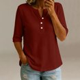 thumbnail image 2 of JIAYUE Women's T Shirt Classic Knit Casual Solid Color Three Quarter Length Sleeve Tunic Shirts Comfort Crew Neck Button Down Tees Loose Female Versatile Daily Relaxed Fit Tops, 2 of 3