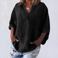 thumbnail image 2 of bnaln Womens Linen Button Down Shirts Summer Tops 3/4 Sleeve Oversized Tees Boyfriend Solid Tops V Neck Loose Fit T-Shirts Plus Size Casual Dressy Blouses Baggy Pullover Basic Top, 2 of 5