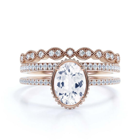 Gorgeous Minimalist 2.50 Carat Oval Cut Diamond Moissanite Engagement Ring, Floral Wedding Ring, Two Matching Band In 10K Solid Rose Gold, Surprisingly Gift For Her, Promise Ring, Anniversary Ring
