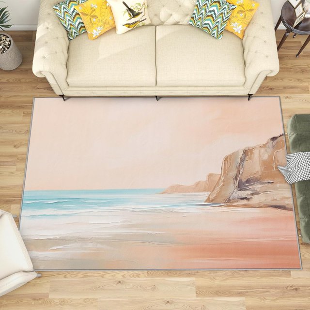 6x8 Rug, Beach Rug Washable Non Slip Soft for Living Room Bedroom, Coastal Sea Ocean Area Rug, Oil Painting Carpet, Beach Home Decor & Gifts