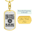 thumbnail image 3 of God Is Glorified Stainless Steel or 18k Gold Premium Swivel Dog Tag Keychain, 3 of 8
